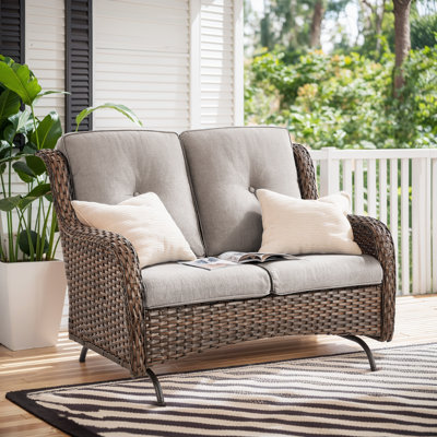 Wendye 2 Seat Stylish Patio Loveseat Glider Sofa With Water-Resistant Olefin Cushions by Winston Porter