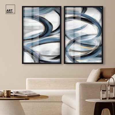 «Auric Flow Diptych Shadowbox», ensemble d'art mural sauge par Art Remedy, cadre noir, 24 x 36