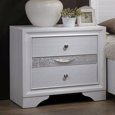 Table de chevet contemporaine 1pc de couleur blanche, avec des poignées en nickel, des tiroirs anglais et des panneaux, idéale pour la chambre à coucher Table de chevet moderne avec table de chevet, tiroirs, bijoux cachés