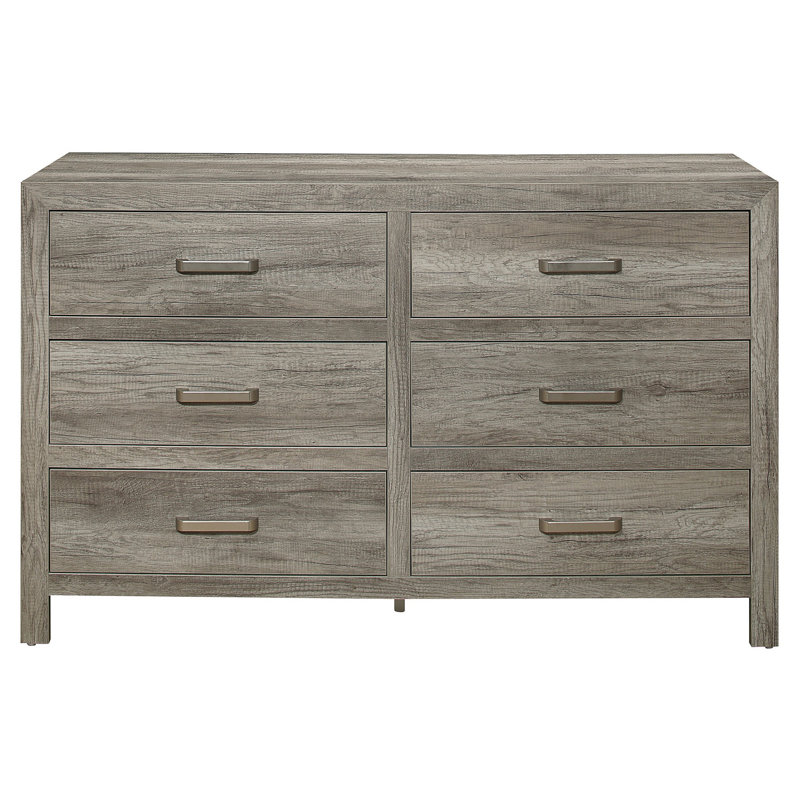 Commode de style rustique vieilli gris avec 6 tiroirs et meubles de chambre à coucher transitionnels