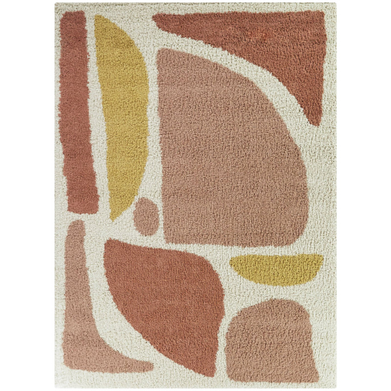 Tapis beige / brun / rose en polypropylène tissé à la machine Bernesha, Rectangle 5 pi 3 po x 7 pi