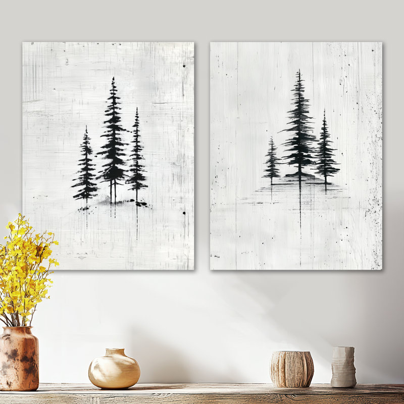Ensemble de 2 décorations murales en bois noir gris et blanc forêt et forêt, 32" H x 48" W