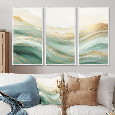 Toile abstraite dorée et verte Fusion I - formes abstraites, art mural sur toile