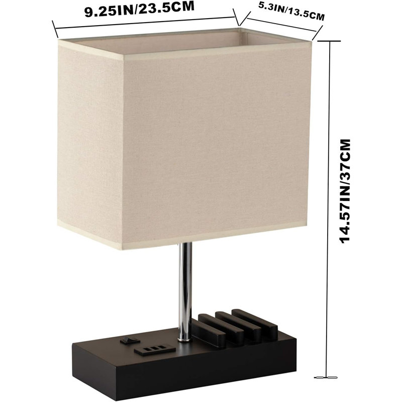 Wood Table Lamp, Black, Beige