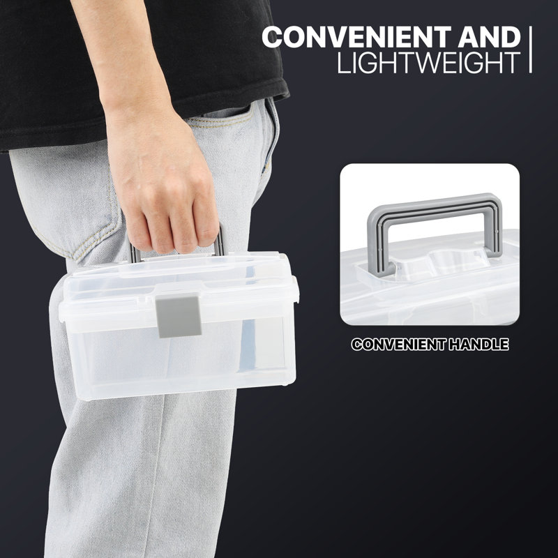 8" Plastic Tools Tackle Box Craft Art Organizer Box Storage Container With Handle And Removable Tray