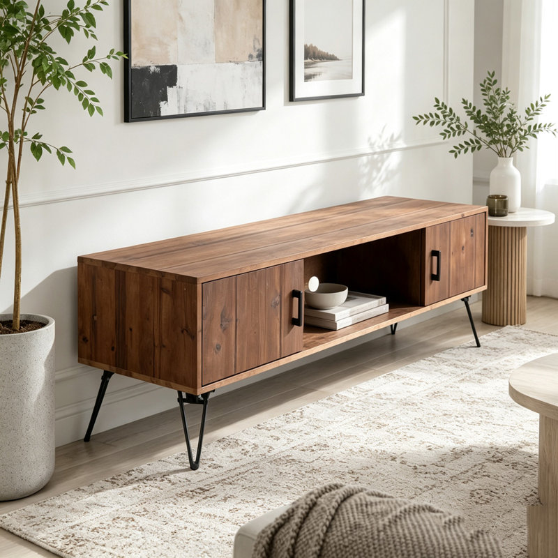 Meuble télé de style industriel avec rangements intégrés – Console multimédia en bois recyclé