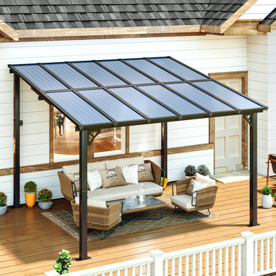 12 pi. L 10 pi. D Pergola d'extérieur en métal avec abri de jardin pour terrasse et toit incliné