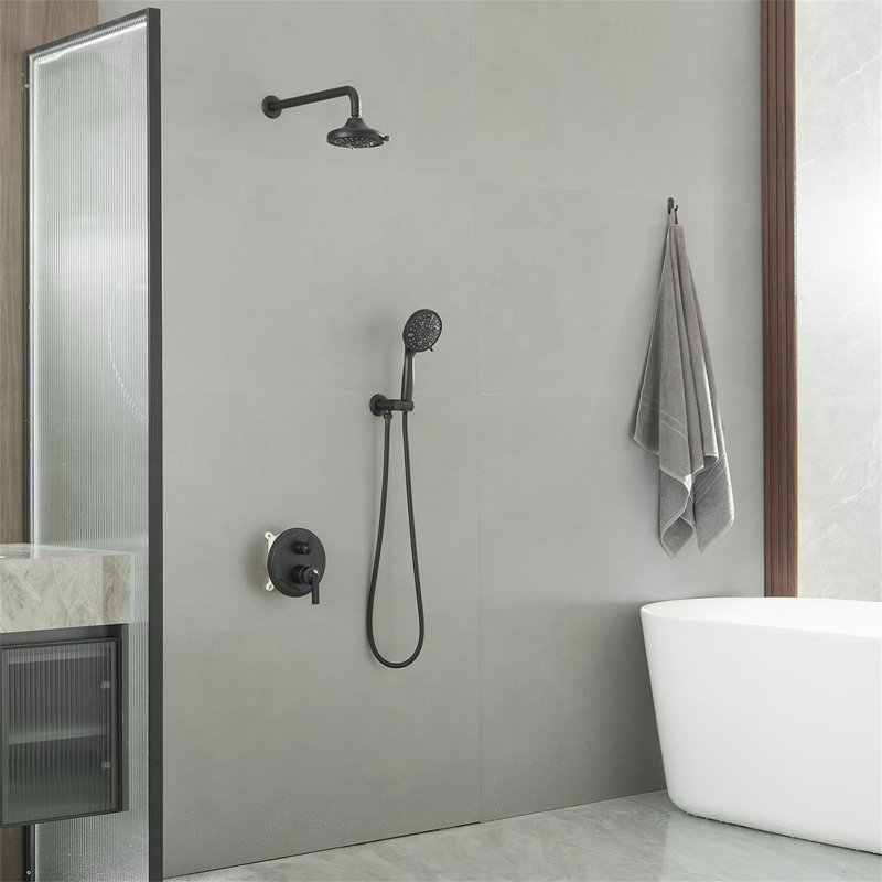 Système de douche mural avec douche à main et robinet à 2 poignées Ensemble de garniture de douche en laiton haute pression avec valve brute