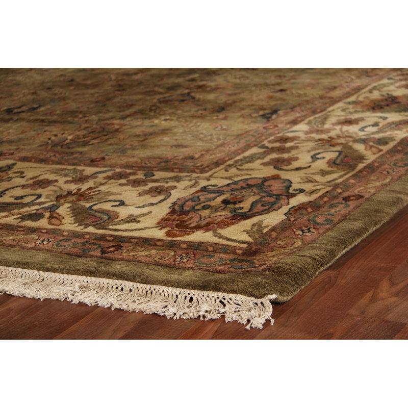 Moghul Wool Oriental Area Rug in Dark Green/Cream/Brown/Black, Rectangle 14' x 18'6"