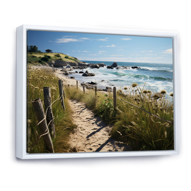 Paysage de plage Whittman Path sur toile, H 16 po x l 32 po x P 1 po, Cadre flottant blanc