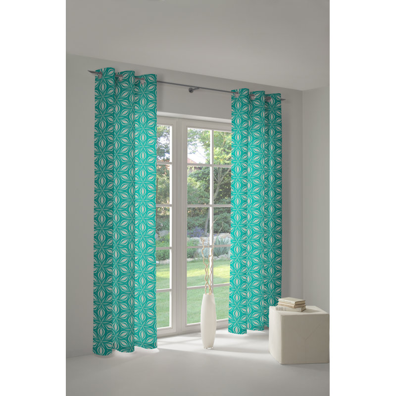 Dellview Retro Floret Eyelet Opaque Curtains, Sea Green/Mint Cream, 145 W x 145 D cm