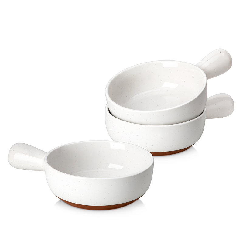 Ensemble de 3 bols à soupe en céramique blanche et kaki avec poignée, grands bols de service de 23 oz, glaçure au sésame texturée