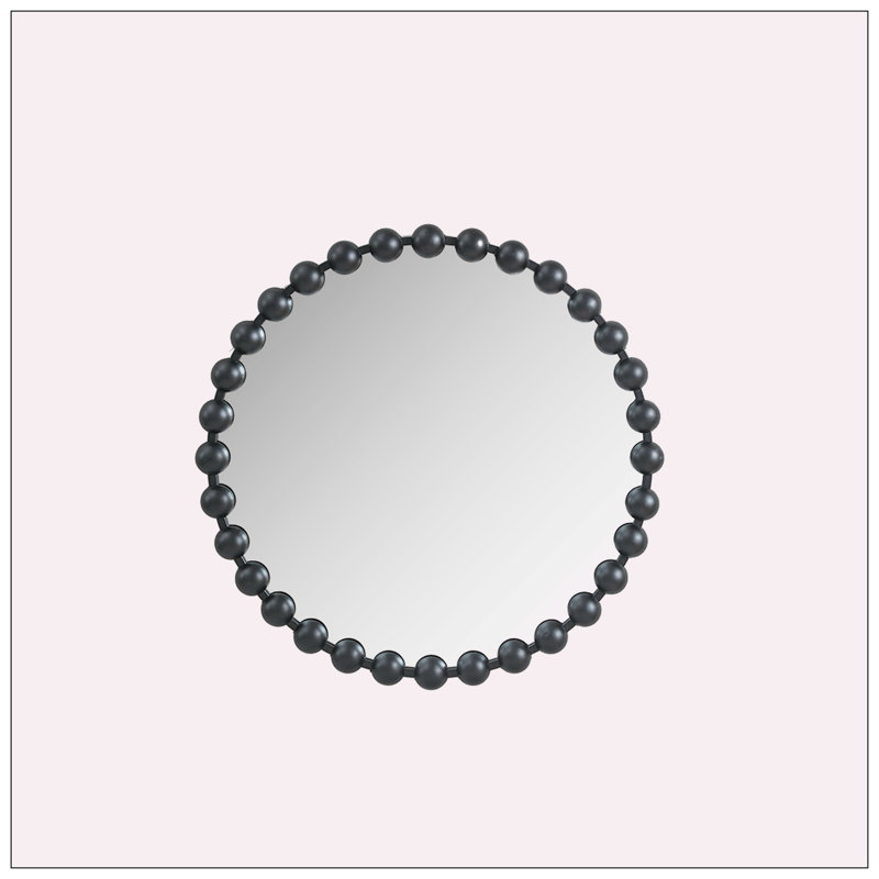 Metal Room Wall Mirror with Beaded Detailing, 27" x 27", Black
