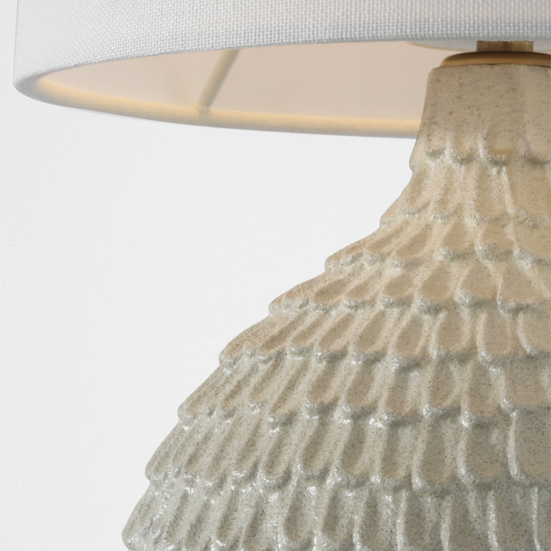 AERIN Morava 17" Hand Carved Table Lamp in Volcanic White with Linen Shade