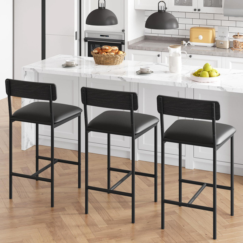 Tabourets de bar avec repose-pieds, chaises de bar rembourrées avec dossier, tabourets de bar à hauteur de comptoir, ensemble de 4