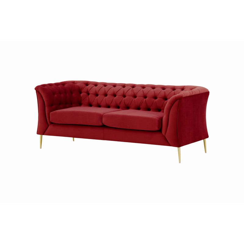 Ranae Chesterfield Sofa, 74cm H x 183cm W x 80cm D, Red, 2