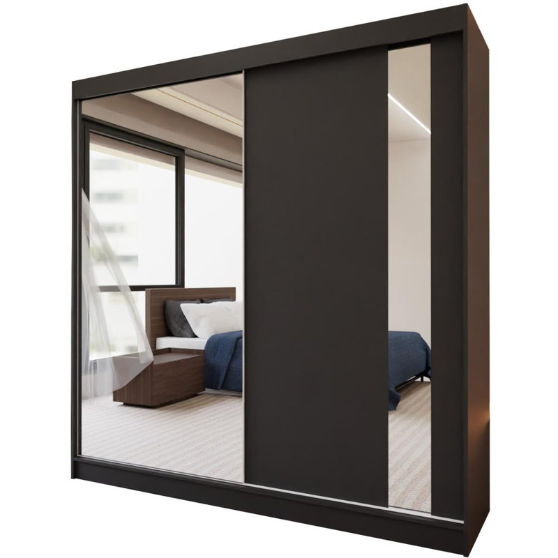 Deeric 2 Door Sliding Wardrobe, Black