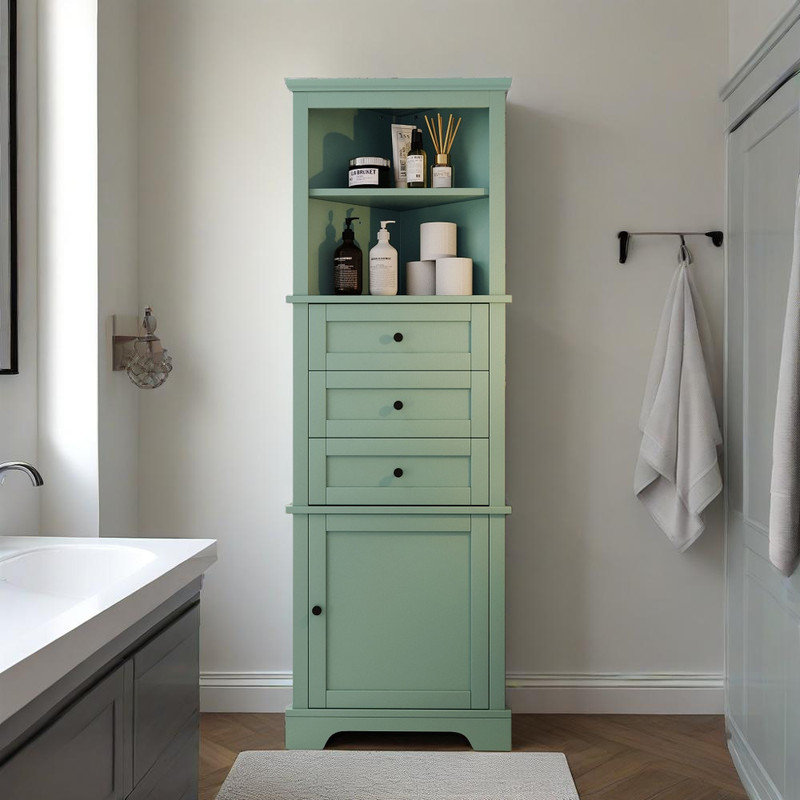 Triangle Tall Cabinet with 3 Drawers and Adjustable Shelves, Green