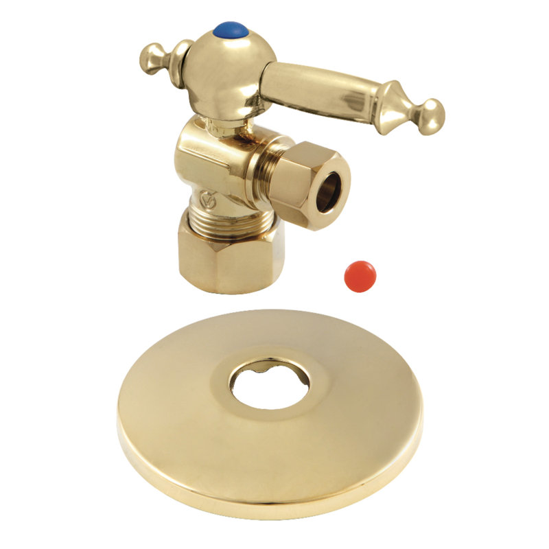 Kingston Brass 5/8-Inch OD Comp x 3/8-Inch OD Comp Quarter-Turn Angle Stop Valve with Flange, Polished Brass