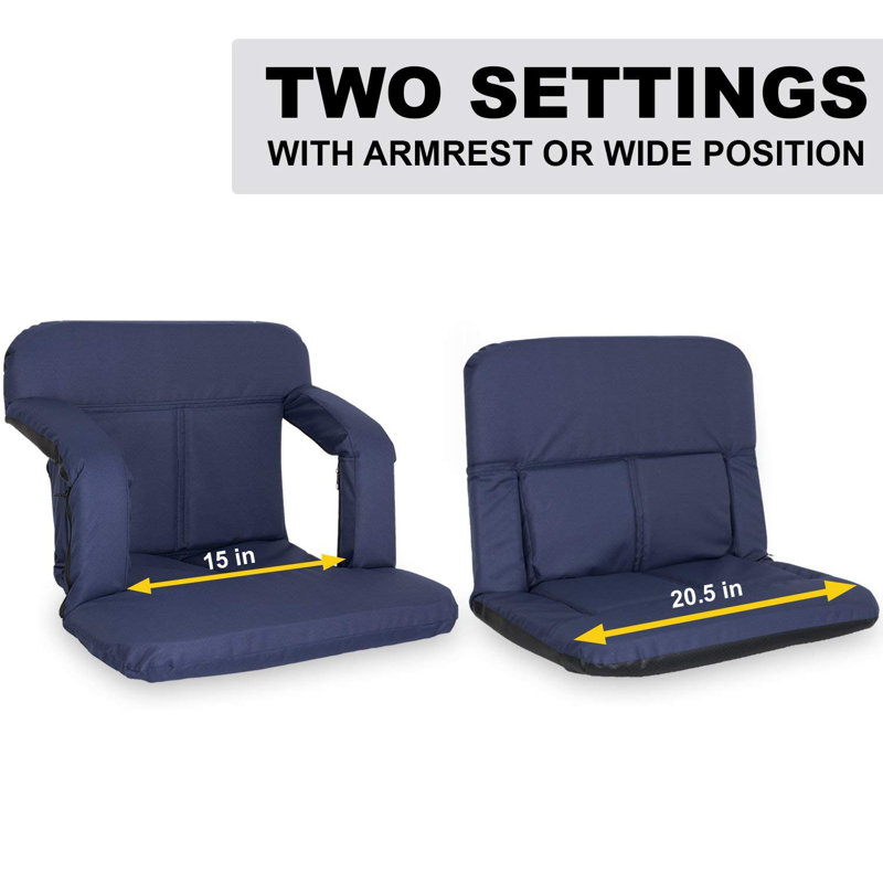 Chaise de stade et siège avec coussin inclinable rembourré et accoudoirs et sangles de transport, Bleu, 1