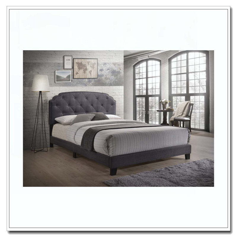 Burlap Upholstered Button Tufted Bed
