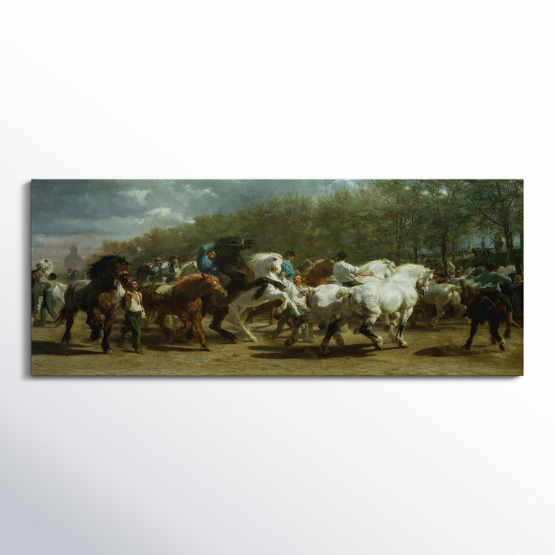 La foire aux chevaux sur toile, H 24 po x l 60 po x P 1,5 po