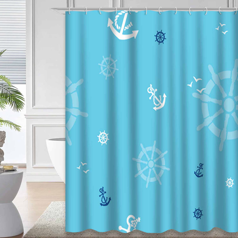 Rideau de douche nautique avec 12 crochets, L 72 po x l 78 po