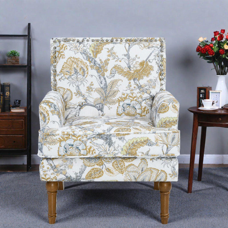Chaises d'appoint Comfort, fauteuil floral en bois et en tissu pour la maison