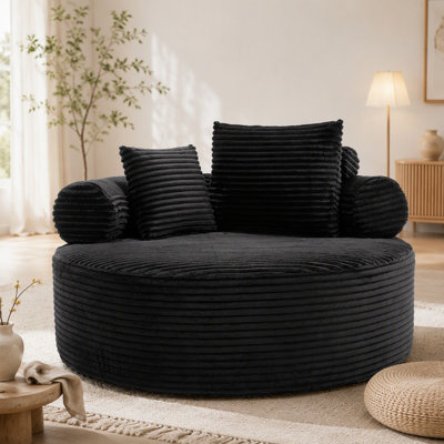 Round Sofa Bed with Memory Foam Sectional Couches for Living Room, Cloud Couch with three pillows, Black