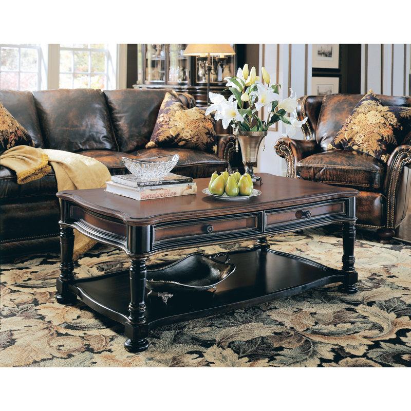 Traditional Brown Rectangular Wood Coffee Table with Storage