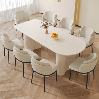 70.86" Modern Rectangle Cream White Dining Table Set with 8 Chairs for Kitchen, Bar, Living Room