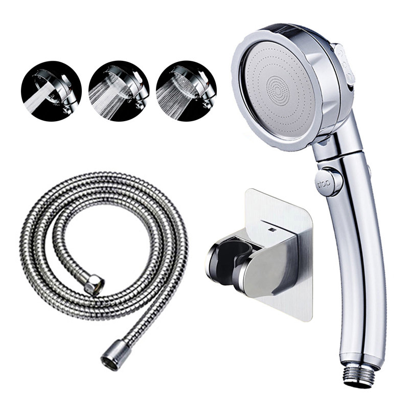 High Pressure Handheld Shower Head With Pause Switch And Hose, Chrome