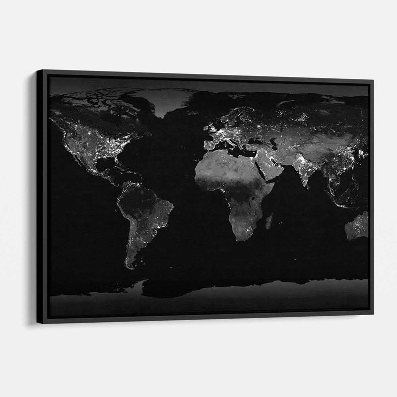 «Zybert Black Night Map», art mural sur toile 0262, Cadre flottant noir, H 12 po x l 16 po