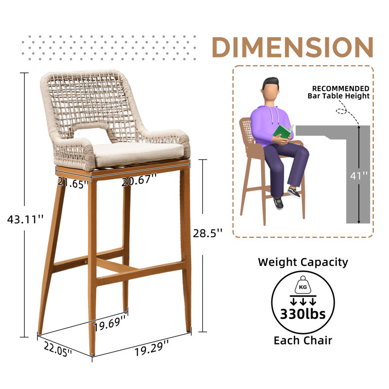 Kiarn Wicker Outdoor 28.5'' Bar Stool with Cushion