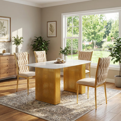 Ensemble de table de salle à manger rectangulaire en marbre de 55 po pour 4 personnes, ensemble de table de salle à manger moderne en faux marbre avec 4 chaises en velours, ensemble de table de cuisine 5 pièces pour la salle à manger et la cuisine