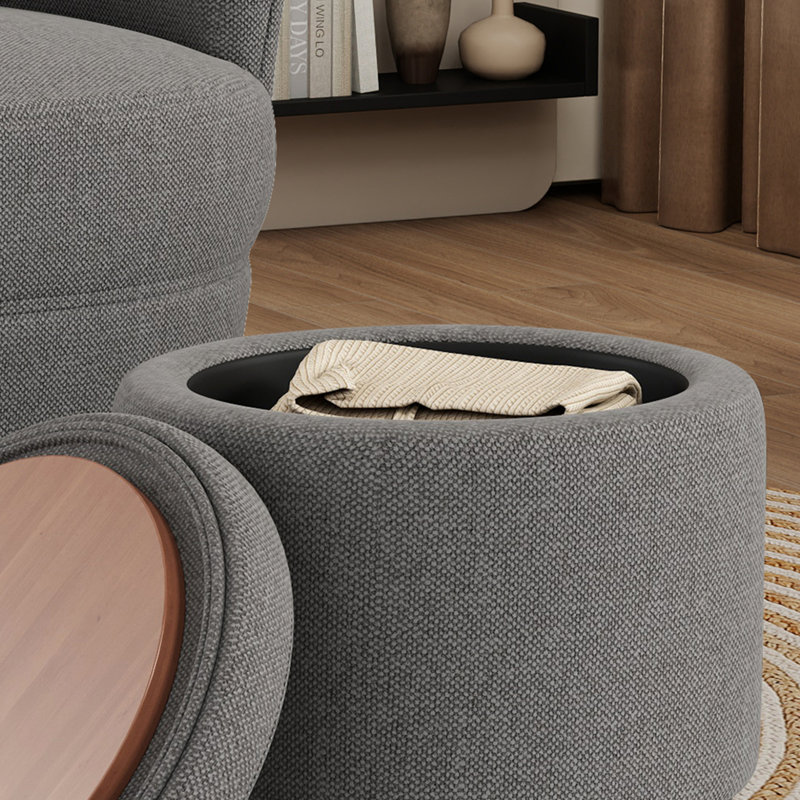 Fauteuil demi-tonneau large pivotant rembourré avec repose-pieds de rangement, Gris