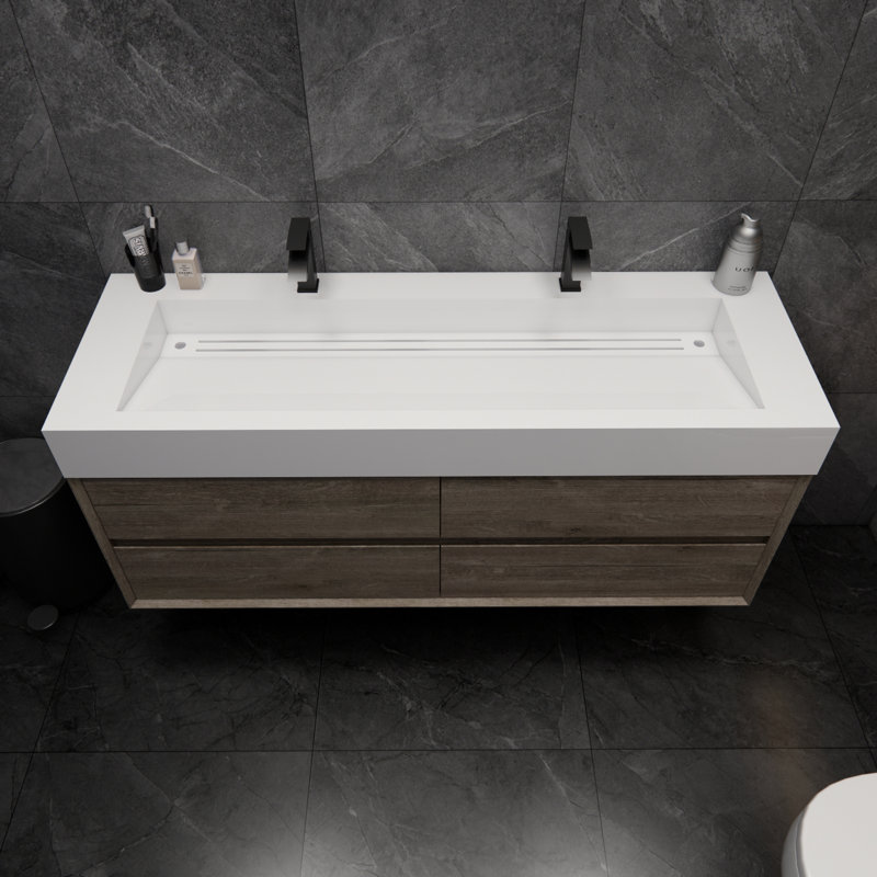 Albizu 59" Wall-Mounted Double Bathroom Vanity, Gray