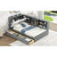 Lit plateforme simple moderne avec rangement pour tête de lit, tablettes, 2 tiroirs, tiroirs tendance gris pour plus de fonctionnalité