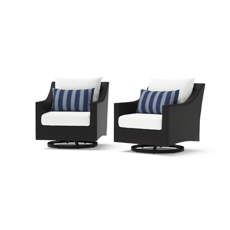 Fionnula Swivel Patio Chair With Sunbrella Cushion Covers, Centered Ink Stripe Sunbrella®
