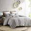 Édredon en coton gris pour très grand / très grand lit, imprimé chenille, rembourrage, lavable à la machine, 2 taies décoratives, imprimé chenille, rembourrage, revers uni, lavage et séchage assortis,-124869625-124869623