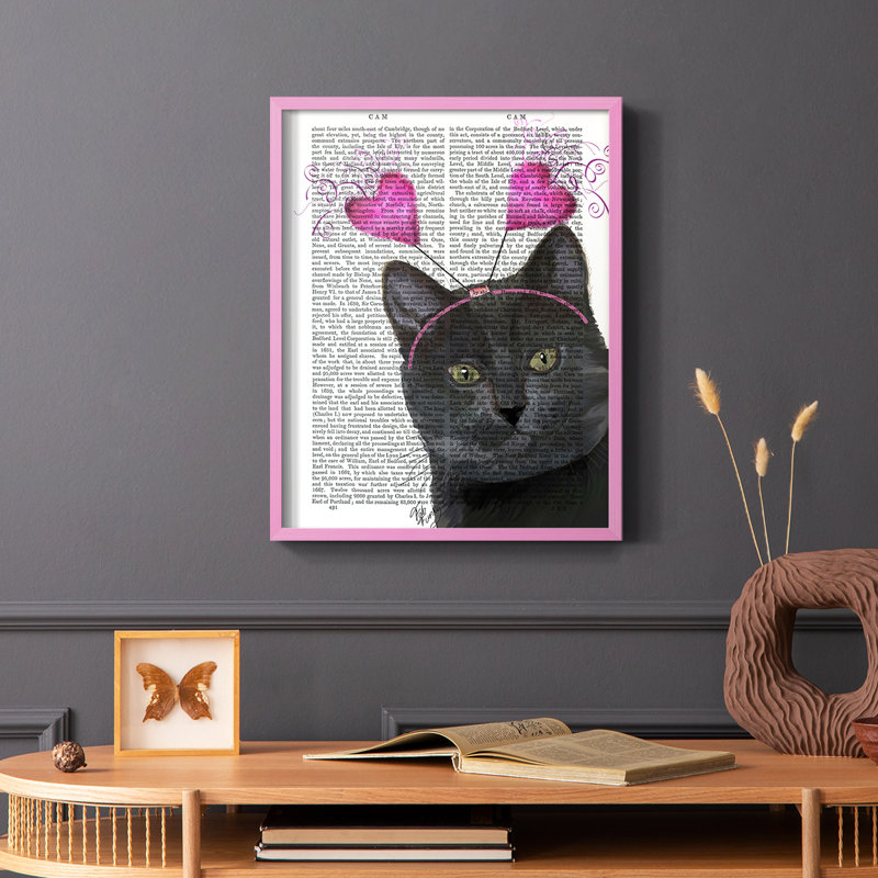 Black Cat, Valentines, reproduction encadrée - bois massif, Cadre photo rose simple, H 10 po x l 8 po