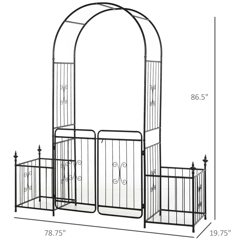 Barrière de jardin Outsunny 86 "avec tonnelle avec côtés en treillis pour plantes grimpantes, décorations de mariage, vignes avec portes verrouillables, paniers à fleurs, fleurs et pointes de flèches, noir