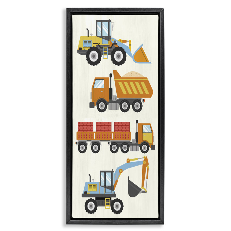"Playful Construction Engins", art mural encadré sur toile flottante par Kim Allen, Cadre flottant noir de jais