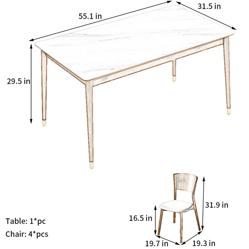Ensemble de salle à manger rectangulaire de L 55,1 po x l 31,5 po Nahsir, 5