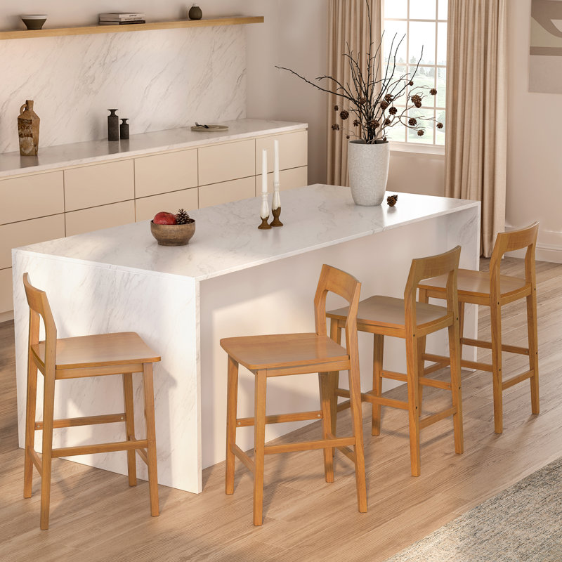 Solid Wood Counter Stool With Footrest, Brown, 4