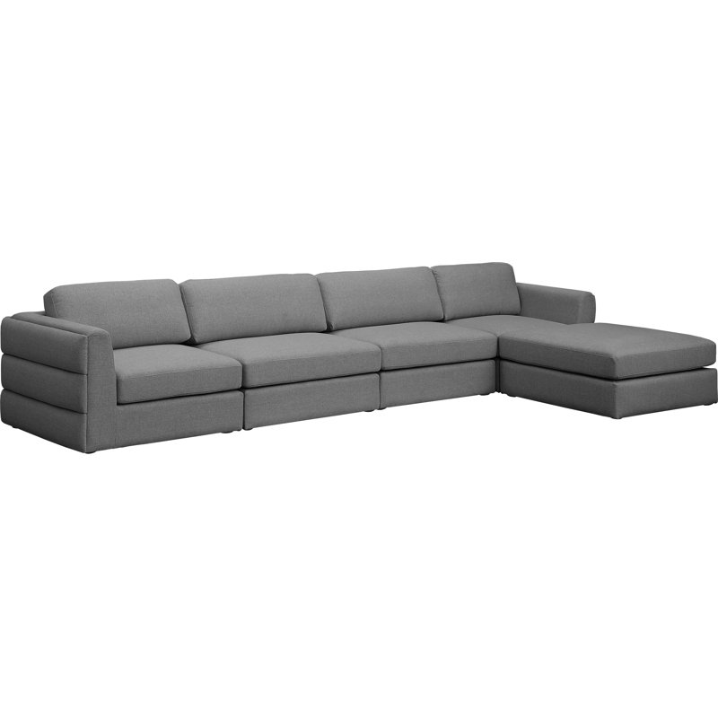 Canapé modulaire réversible de large de 152 po avec repose-pieds Howardine, Tissu gris texturé en lin