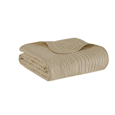 Oversized Quilted Throw With Scalloped Edges Khaki 60X72"