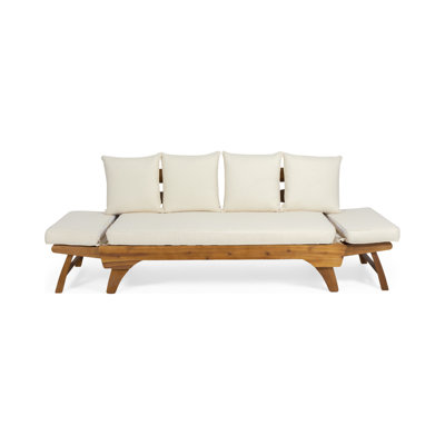 Expandable Daybed With Cushions,Outdoor Couch Acacia Wood Patio Couch With Adjustable Armrests,Outdoor Convertible Sofa With Removable Cushions&Pillow by Millwood Pines