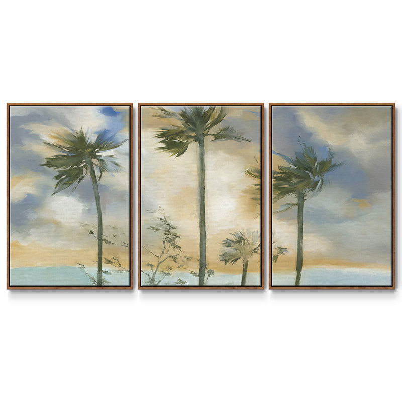 «Palmiers dans le vent», reproduction sur toile 3 pièces, Noyer, H 24 po x l 48 po x P 2 po