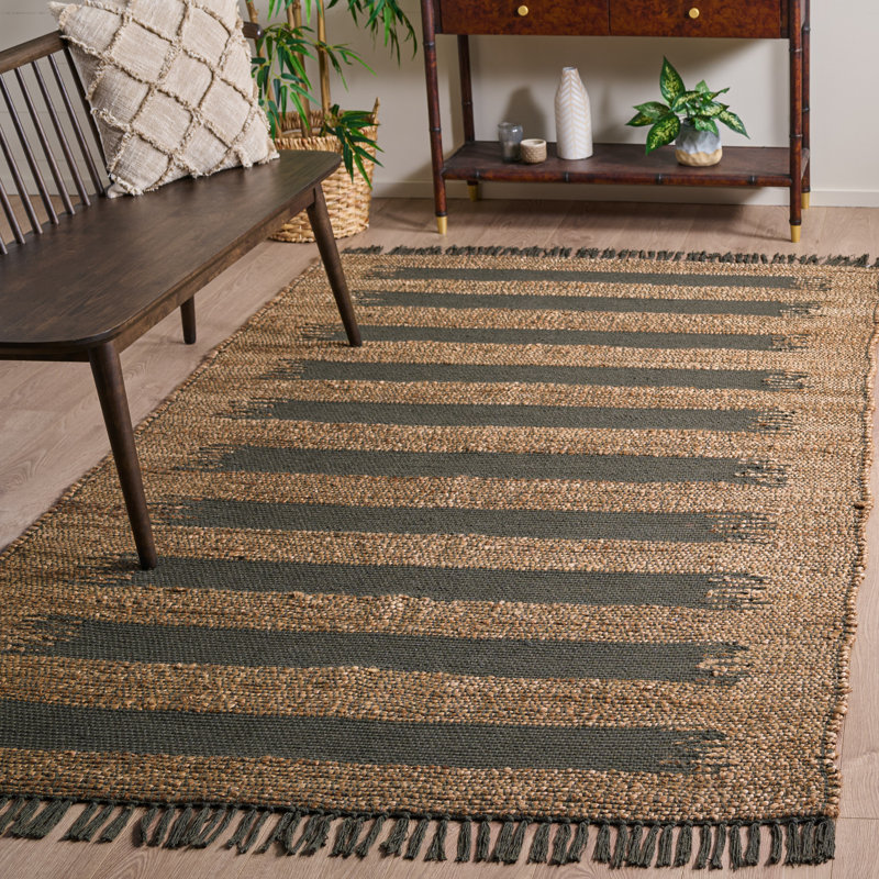 Natural Fiber 124 Hand Woven 70% Jute; 30% Cotton Abstract Rug, Rectangle 5' x 8'